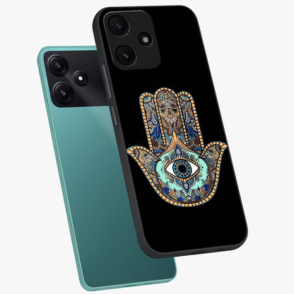 Mystic Hamsa Eye Glass Case displayed in angled mockup highlighting spiritual hamsa symbol with mystical aesthetic style.