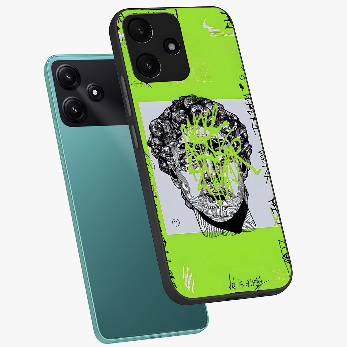 Neo Graffiti Rebellion Glass Case displayed in angled mockup highlighting urban street art design with rebellious aesthetic.