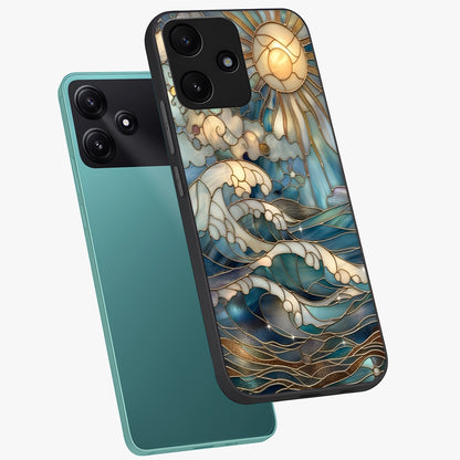 Oceanic Stained Printed Glass Case displayed in angled mockup highlighting colorful aquatic design with artistic aesthetic style.