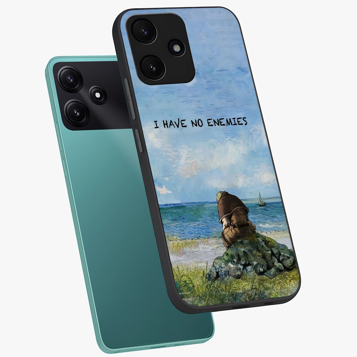Peace Beyond War Glass Case displayed in angled mockup highlighting meaningful message design with artistic aesthetic style.