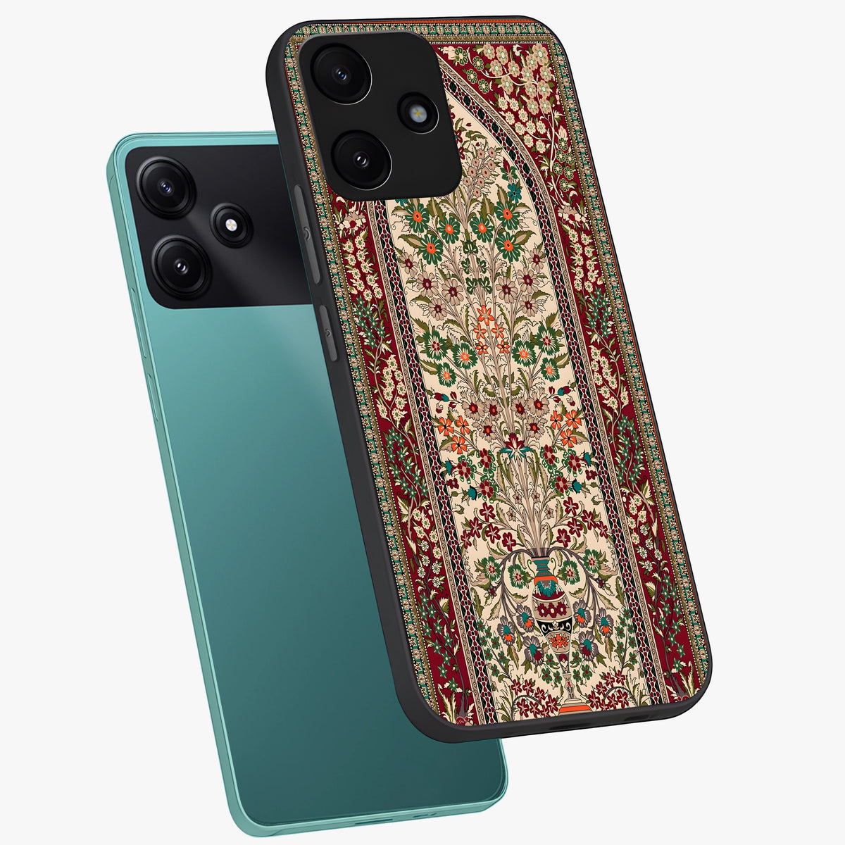 Persian Inspired Glass Case displayed in angled mockup highlighting intricate traditional design with elegant cultural aesthetic.