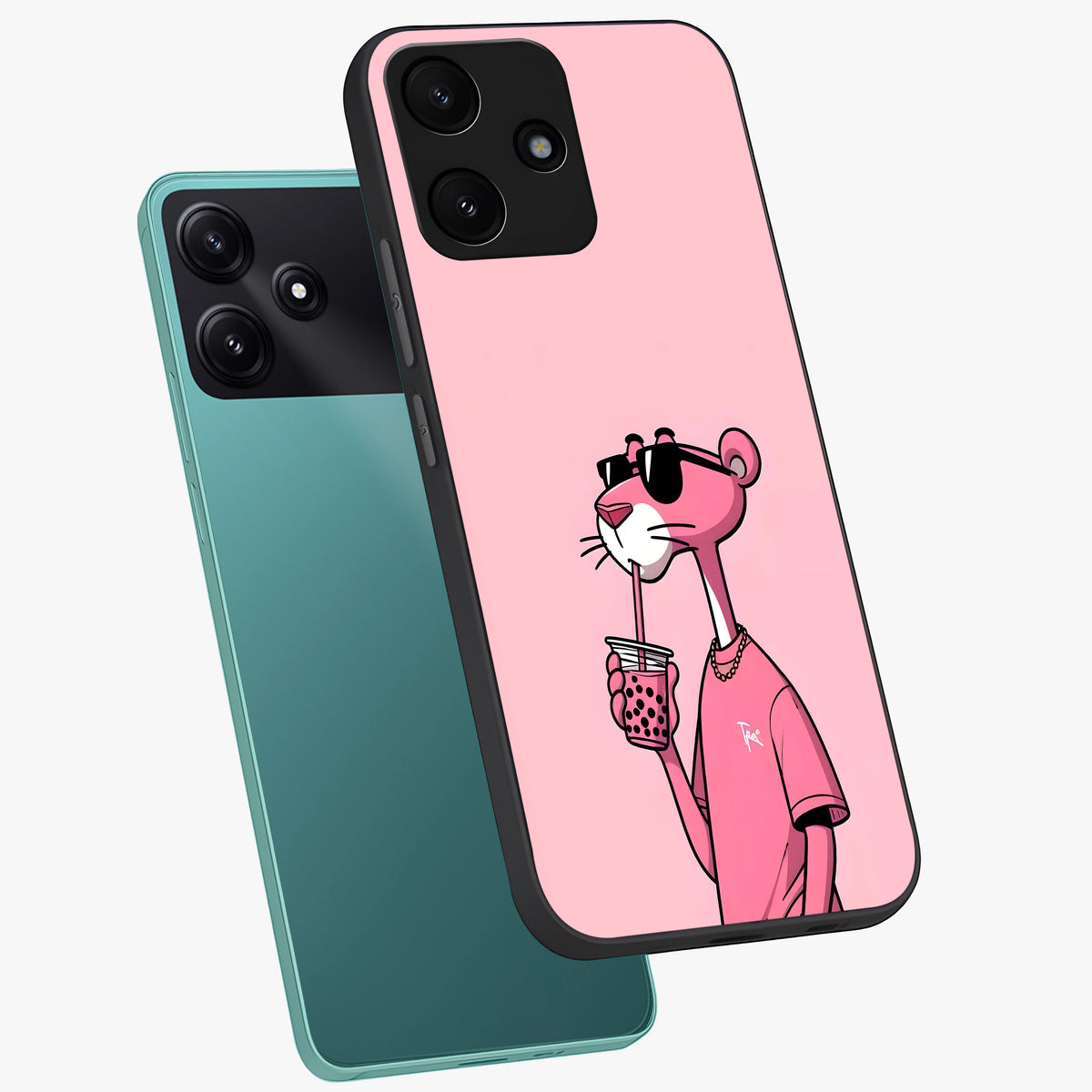 Pink Panther Glass Case displayed in angled mockup highlighting playful cartoon character design with vibrant pink aesthetic.