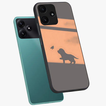 Puppy Shadow Art Glass Case displayed in angled mockup highlighting playful dog illustration with artistic shadow aesthetic.