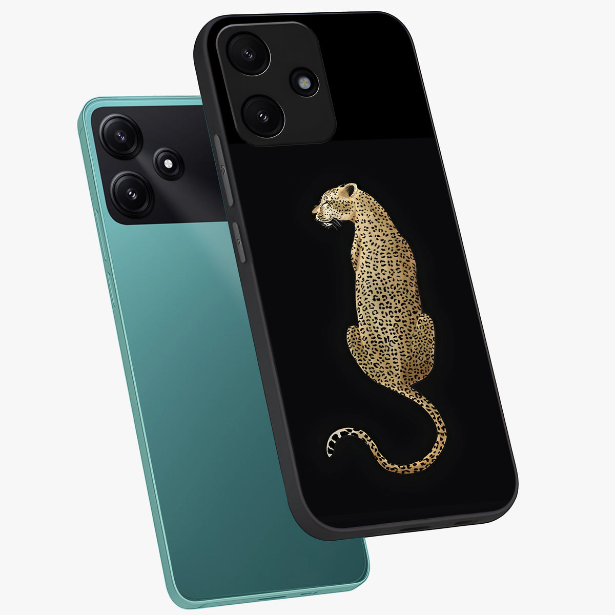 Regal Leopard Glass Case displayed in angled mockup highlighting powerful animal illustration with stylish wild aesthetic.