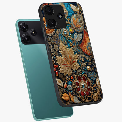 Royal Jewel Garden Glass Case displayed in angled mockup highlighting vibrant jewel inspired floral design with elegant aesthetic.