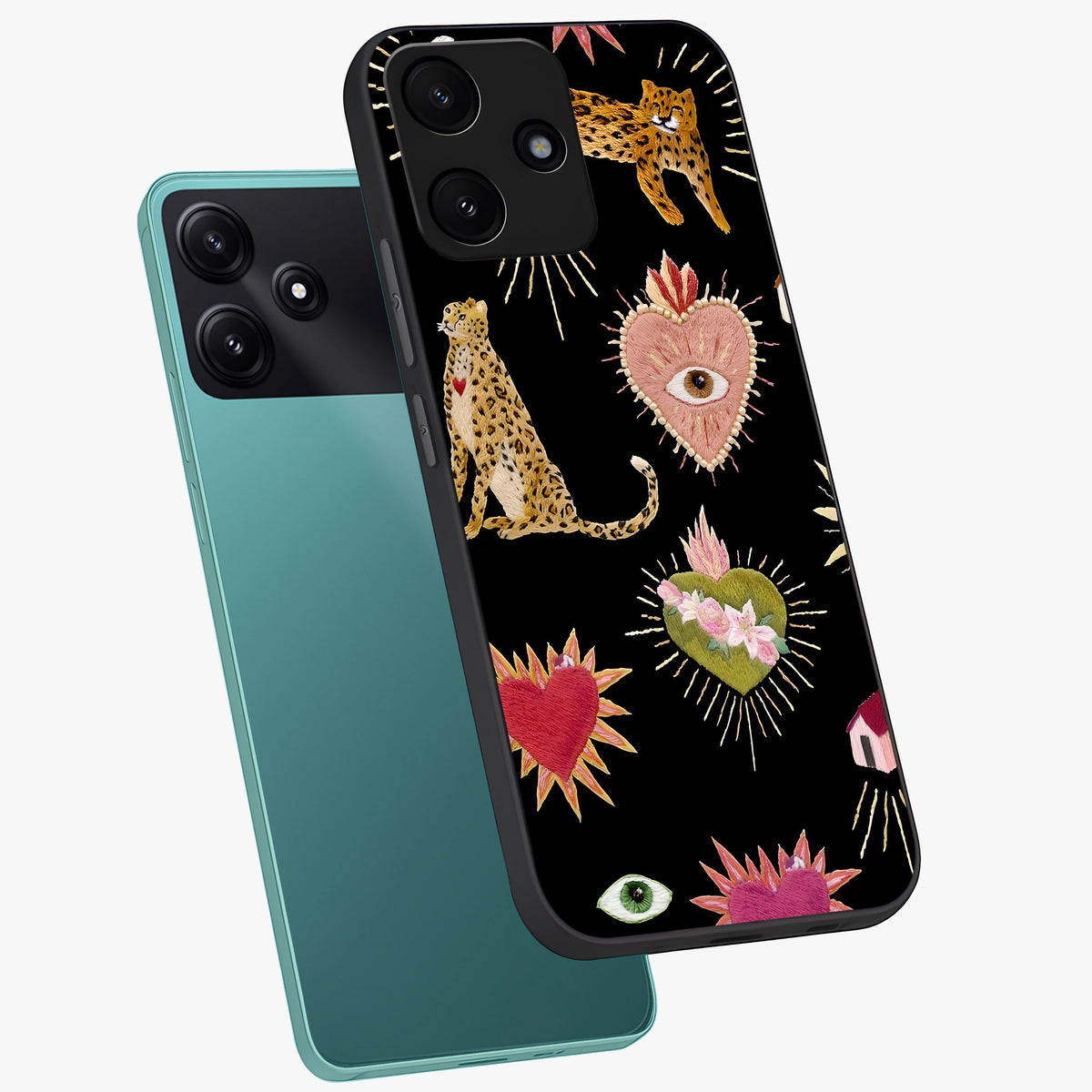 Sacred Jungle Heart Glass Case displayed in angled mockup highlighting lush tropical design with natural aesthetic style.
