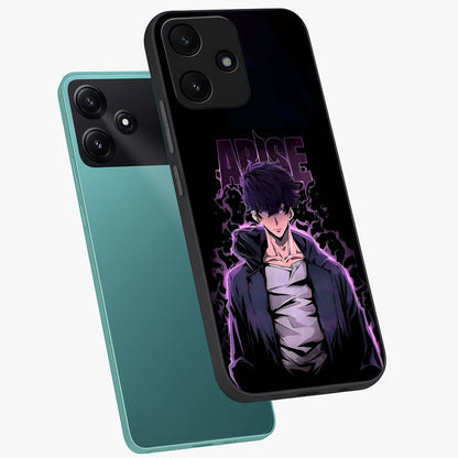 Shadow Monarch Awakening Glass Case displayed in angled mockup highlighting dramatic shadow warrior design with fantasy aesthetic.