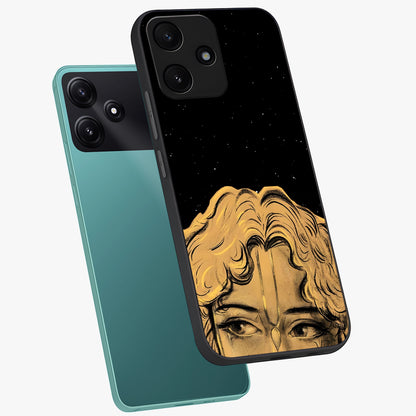Shri Krishna Art Glass Case displayed in angled mockup highlighting spiritual Krishna illustration with divine aesthetic.