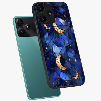 Starlit Sky Tapestry Glass Case displayed in angled mockup highlighting celestial night pattern with artistic aesthetic style.