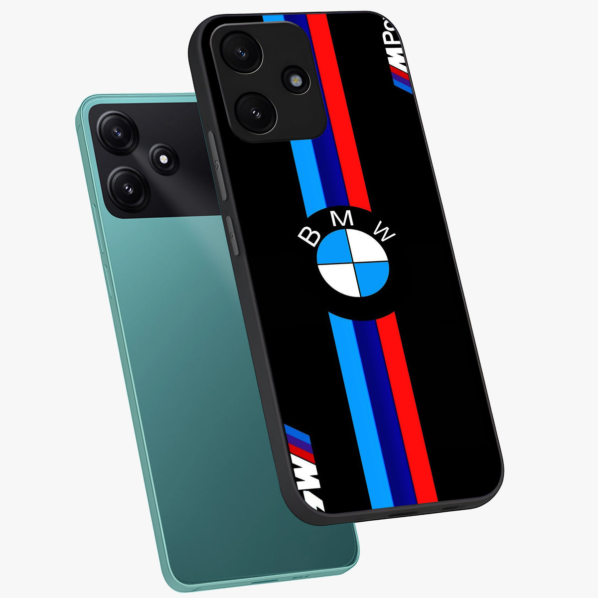 Turbo BMW Beast Glass Case displayed in angled mockup highlighting sleek racing car design with bold automotive aesthetic.