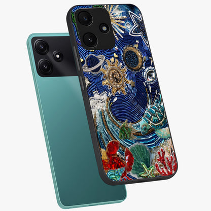 Universe Underwater Spark Glass Case displayed in angled mockup highlighting glowing aquatic design with celestial aesthetic.
