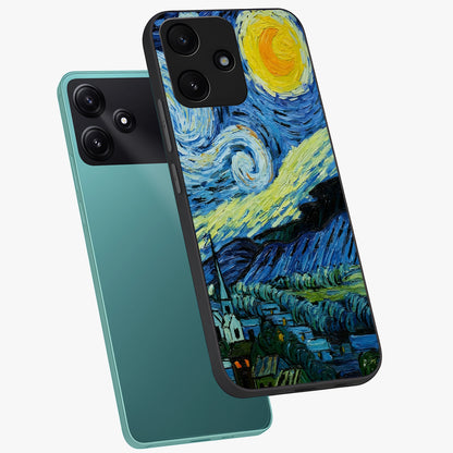 Van Gogh Art Glass Case displayed in angled mockup highlighting swirling brushstroke design with artistic aesthetic.