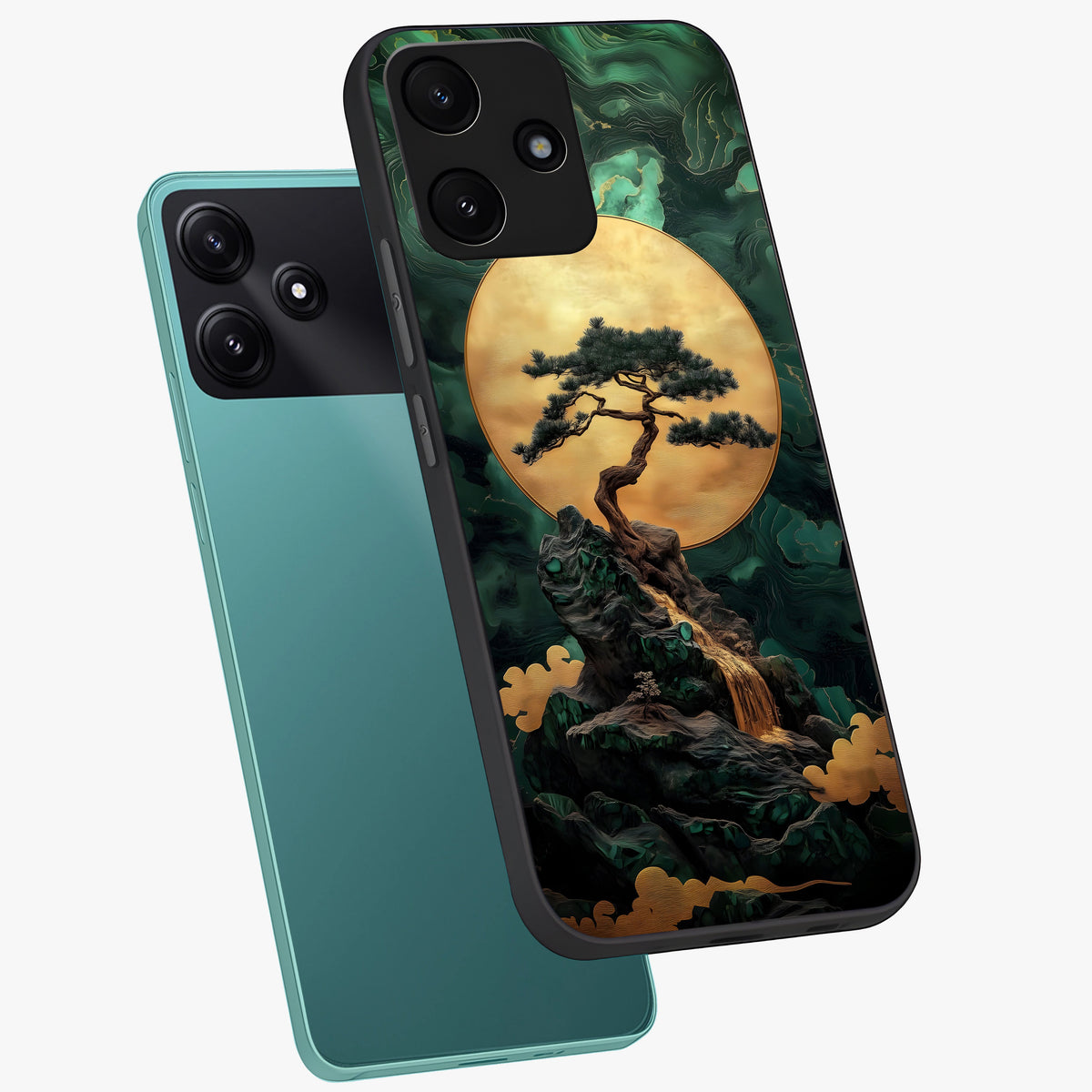 Zen Moon Rise Glass Case displayed in angled mockup highlighting peaceful lunar design with zen aesthetic style.