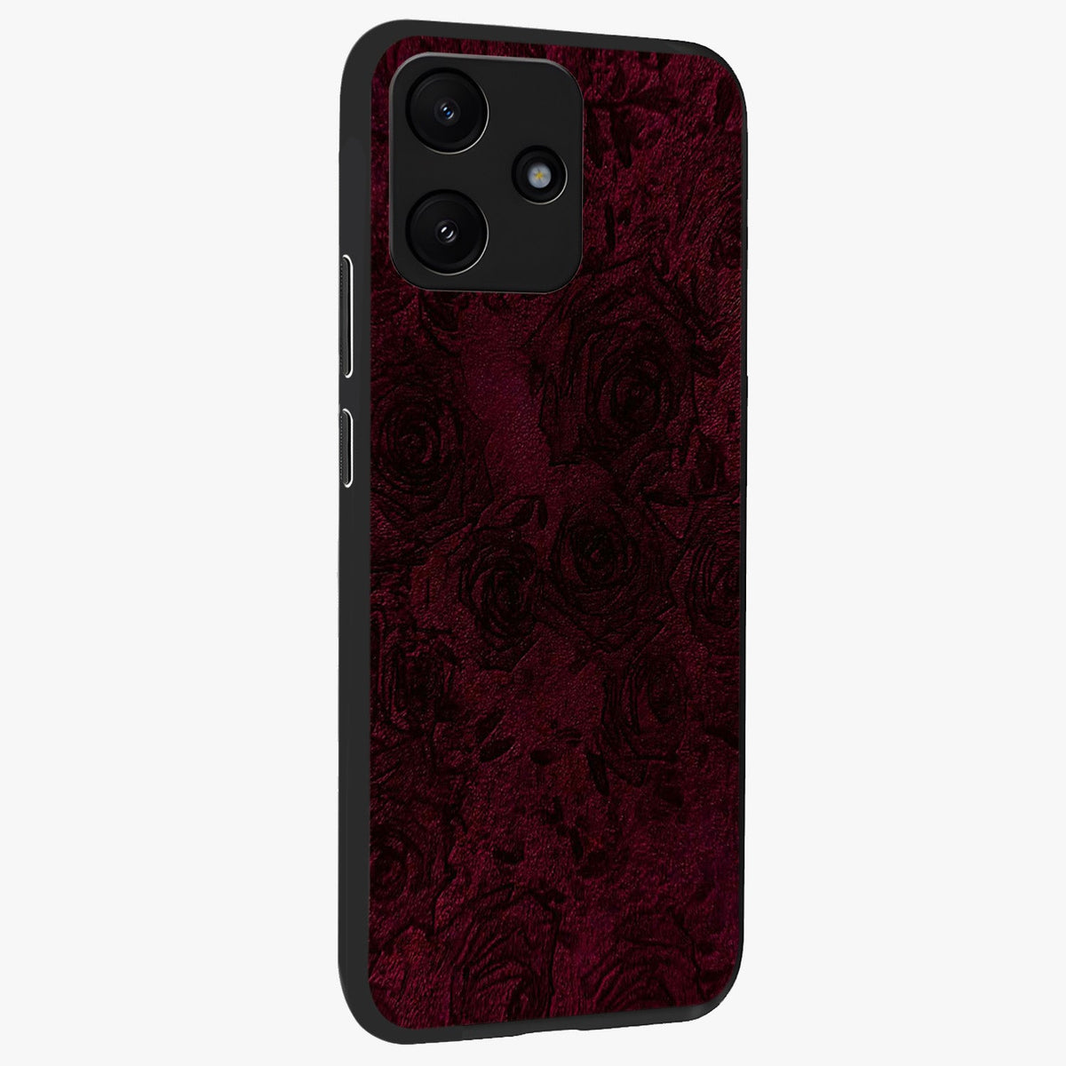 Crimson Fade Flow Glass Case upright view showcasing dynamic crimson flow artwork with stylish abstract theme.
