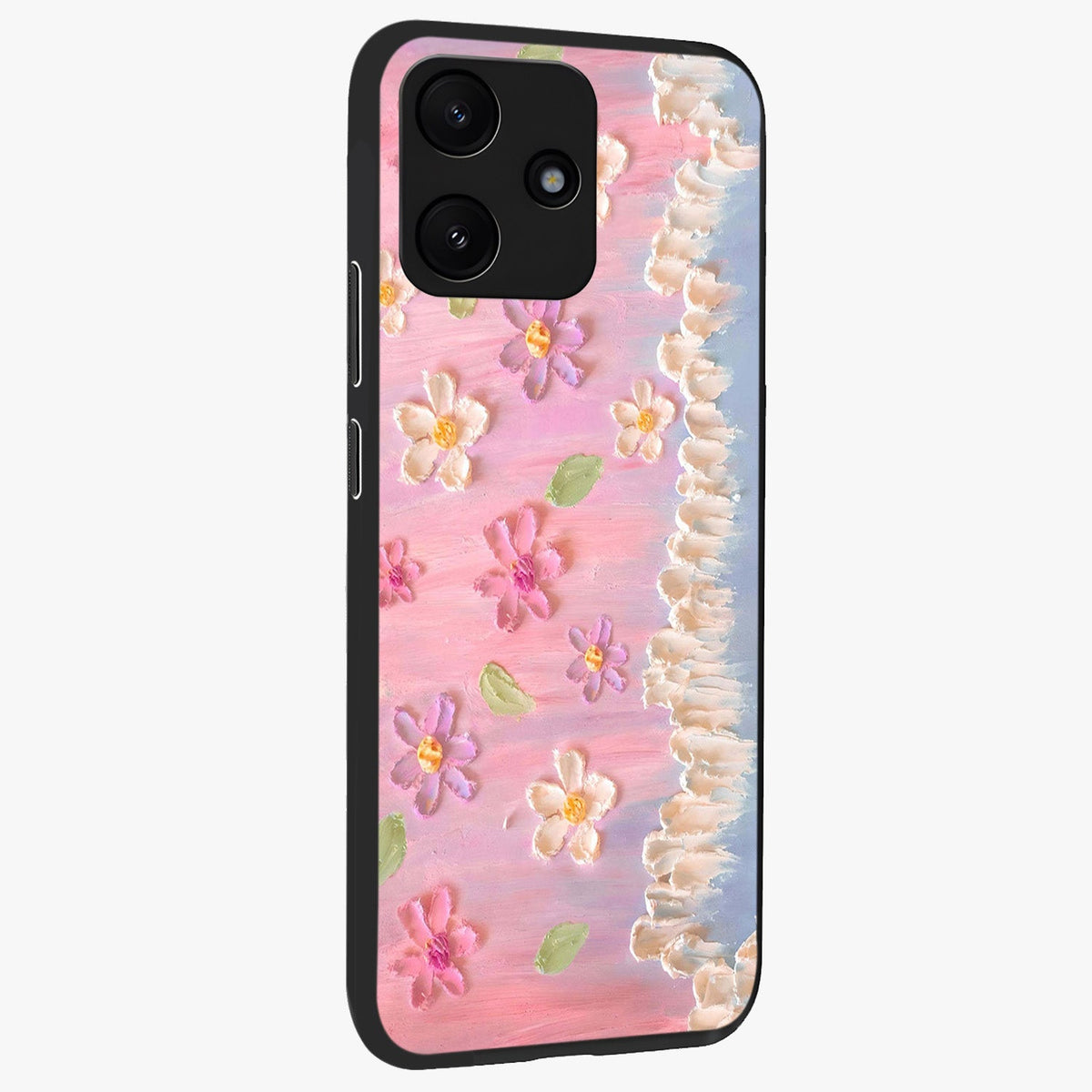 Dreamy Painted Garden Glass Case upright view showcasing vibrant floral garden artwork with artistic nature theme.