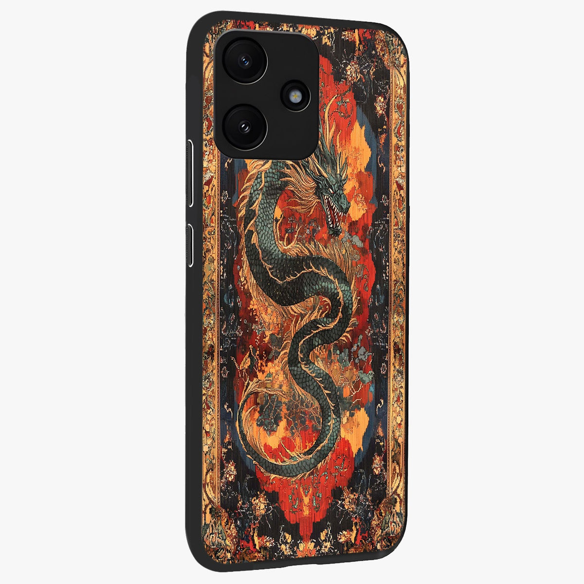 Inferno Dragon Soul Glass Case upright view showcasing intense dragon artwork with fantasy fire theme.