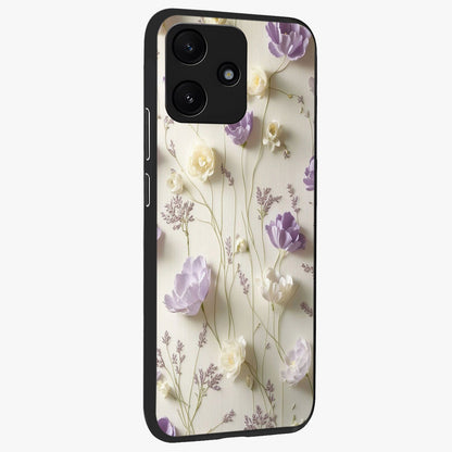 Lilac Breeze Harmony Glass Case upright view showcasing delicate lilac artwork with peaceful floral theme.