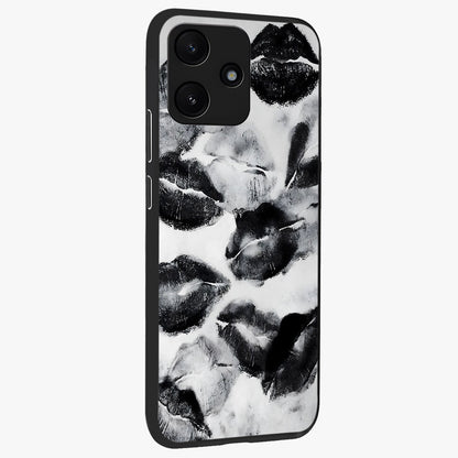 Midnight Kiss Marks Glass Case upright view showcasing stylish kiss mark artwork with trendy romantic theme.