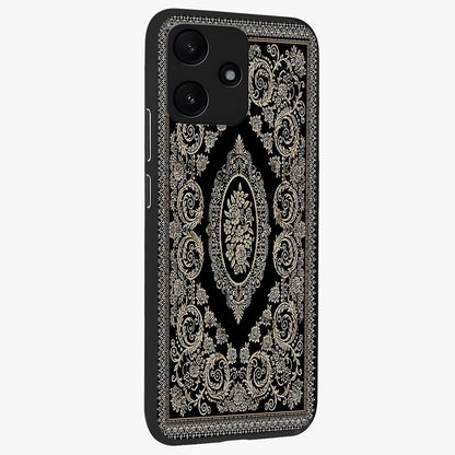 Noir Bloom Elegance Glass Case upright view showcasing graceful floral artwork with luxurious dark theme.