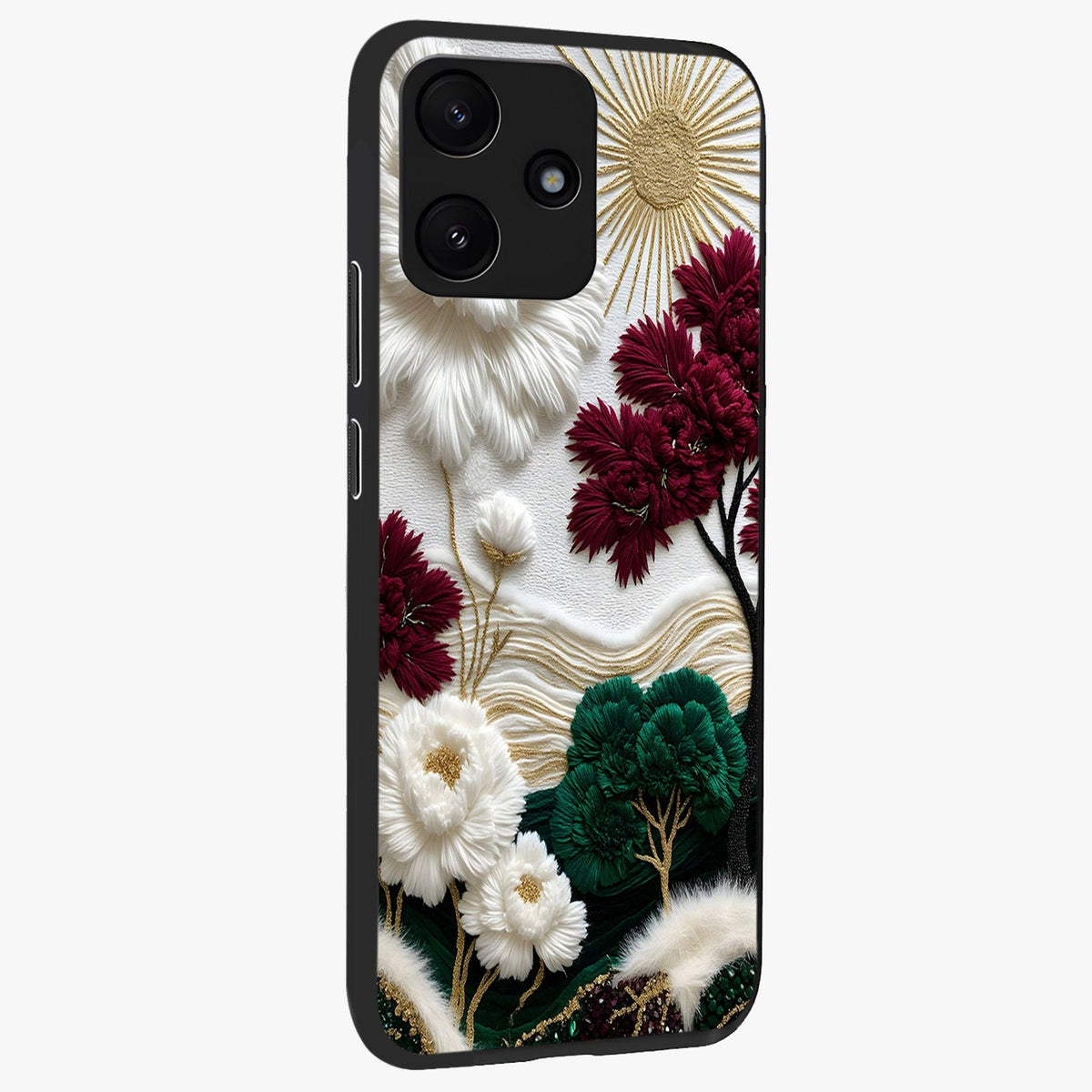 Radiant Bloom Elegance Glass Case upright view showcasing decorative flower artwork with refined botanical theme.