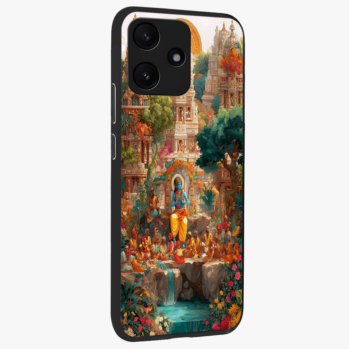 Sacred Sunlight Gods Glass Case upright view showcasing glowing divine artwork with sacred mythological theme.