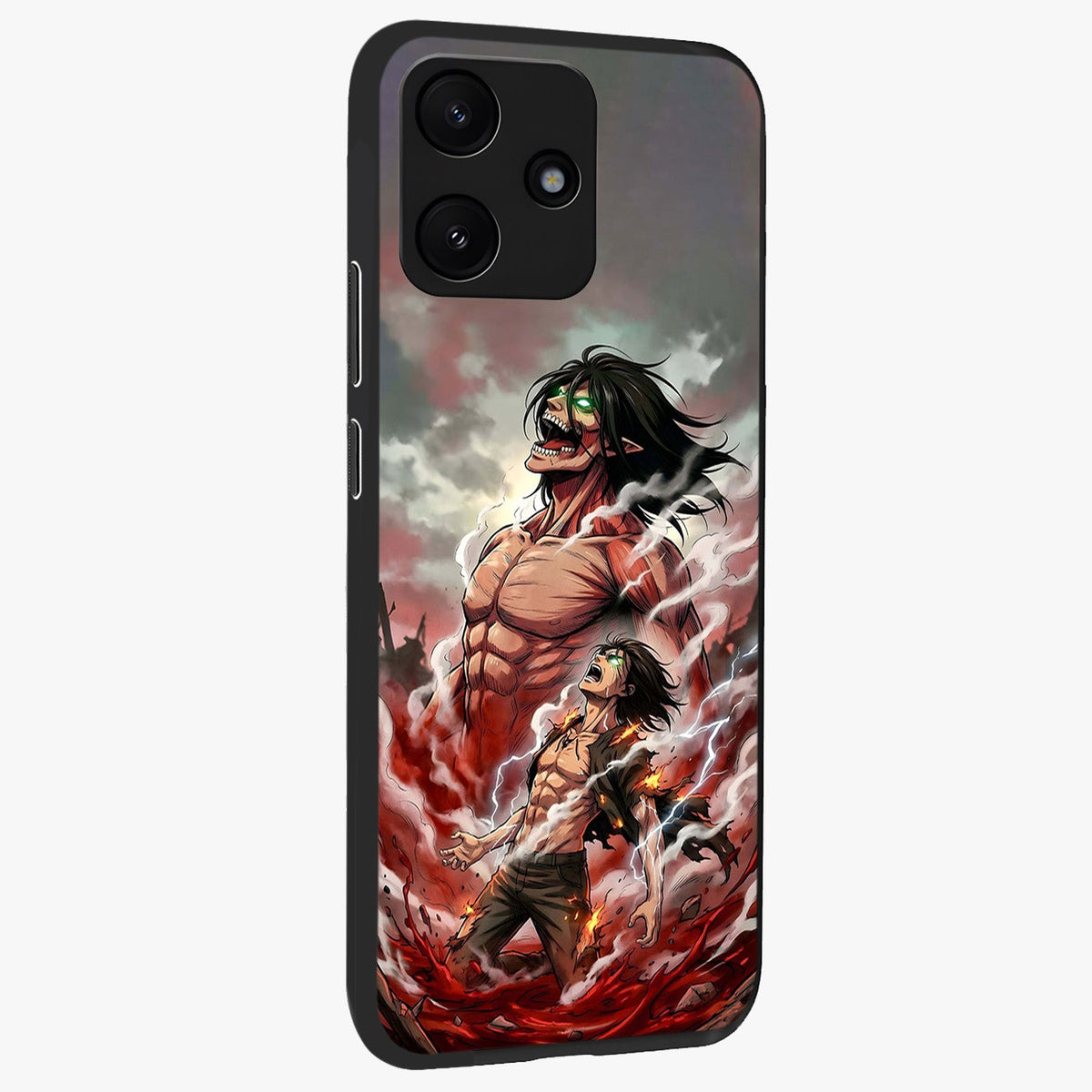 Titan Awakening Fury Glass Case upright view showcasing intense titan artwork with epic fantasy theme.