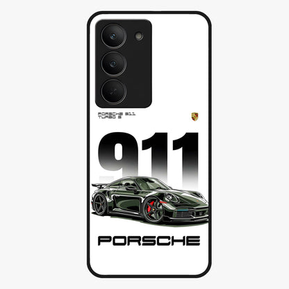 911 Turbo Dominance Glass Case showing clean flat back view with bold 911 sports car artwork and glossy glass finish.