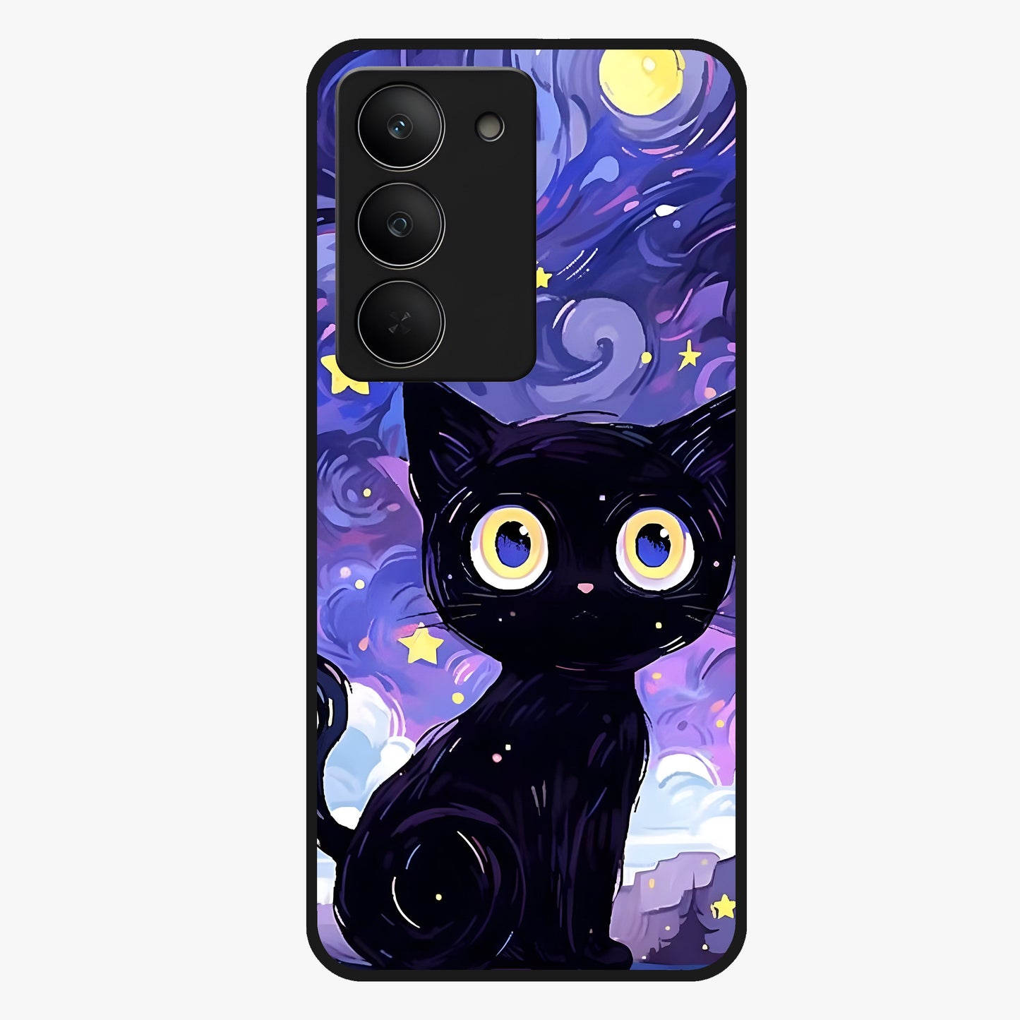 Abstract Cat Art Glass Case showing flat back view with artistic cat illustration and glossy glass finish.