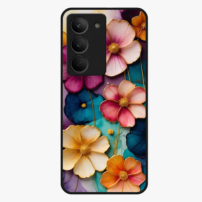 Artlyn Grace Flower Pattern Glass Case showing flat back view with elegant floral pattern artwork and glossy glass finish.