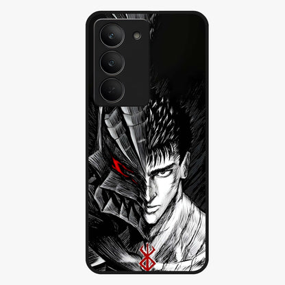 Berserker Blood Oath Glass Case showing flat back view with fierce warrior inspired artwork and glossy glass finish.