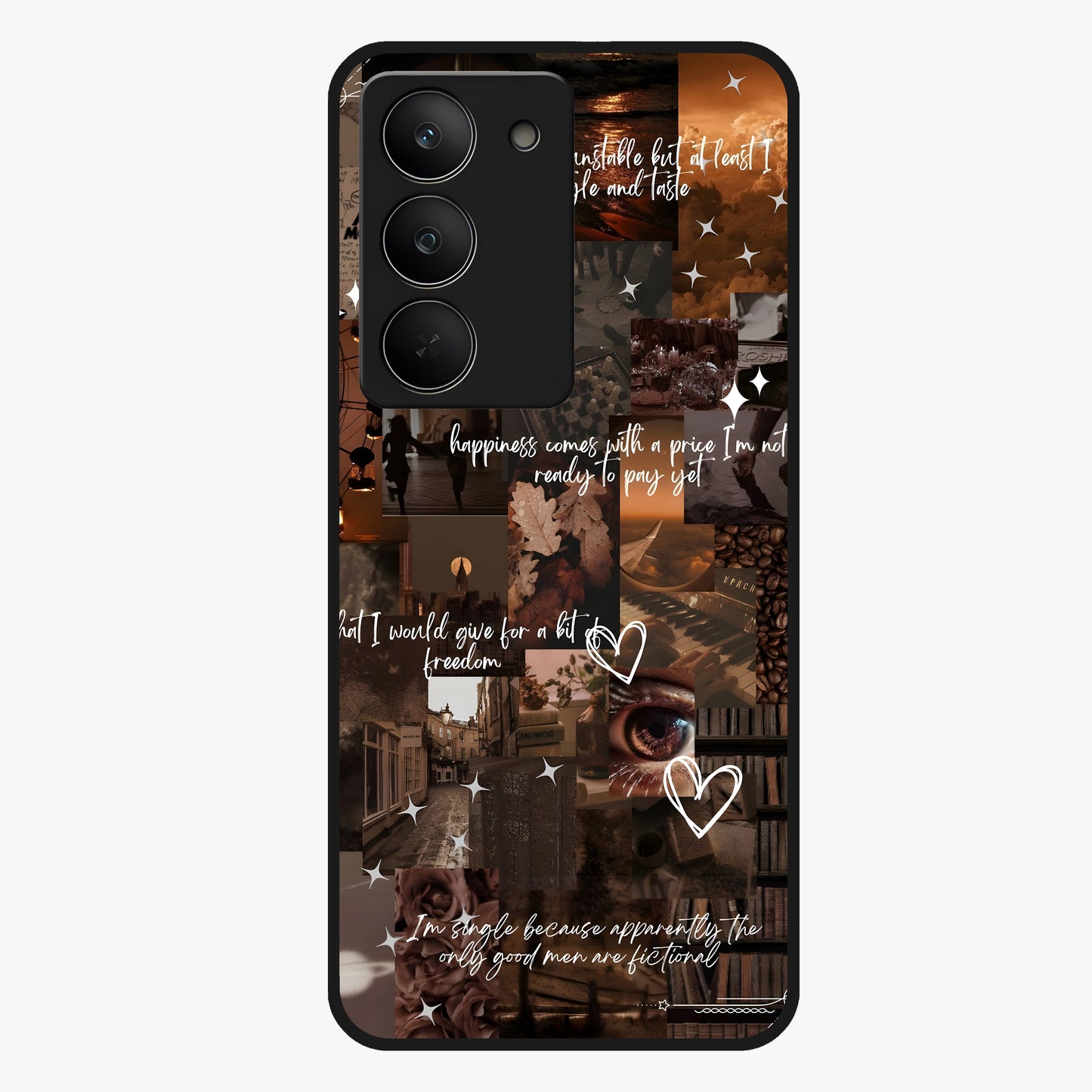 Bittersweet Aesthetic Chaos Glass Case showing flat back view with artistic chaotic aesthetic design and glossy glass finish.