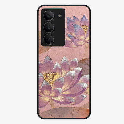 Blossom Mist Lotus Glass Case showing flat back view with serene lotus blossom artwork and glossy glass finish.