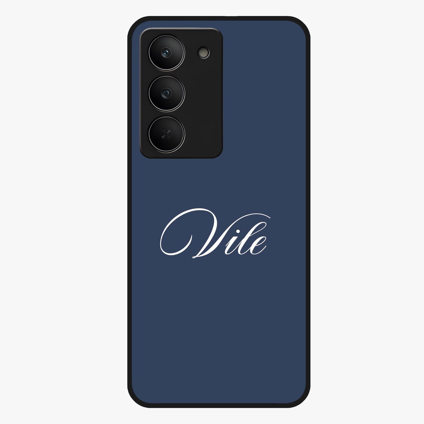 Blue Background Personalized Custom Name Glass Case showing flat back view with minimal blue background and custom name design.