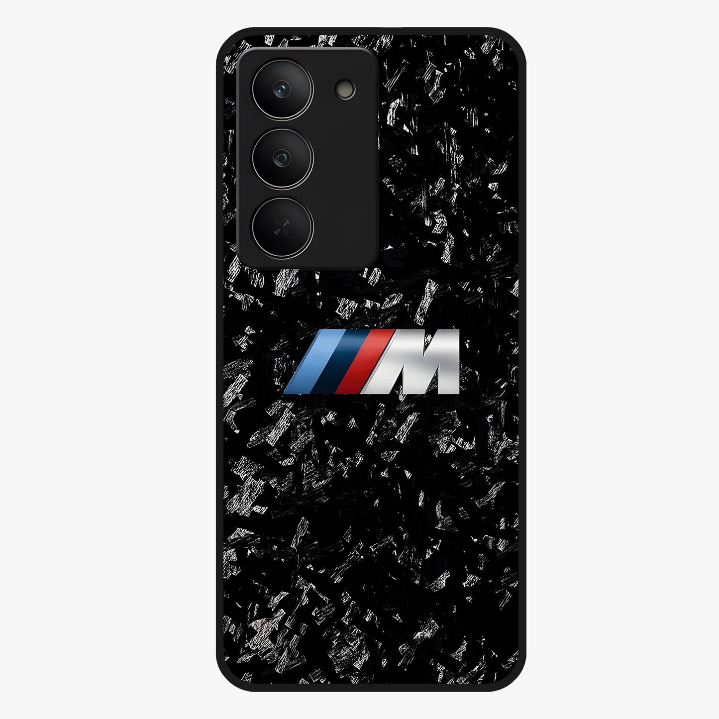 Carbon Speed Mark Glass Case showing flat back view with sporty carbon pattern artwork and glossy glass finish.