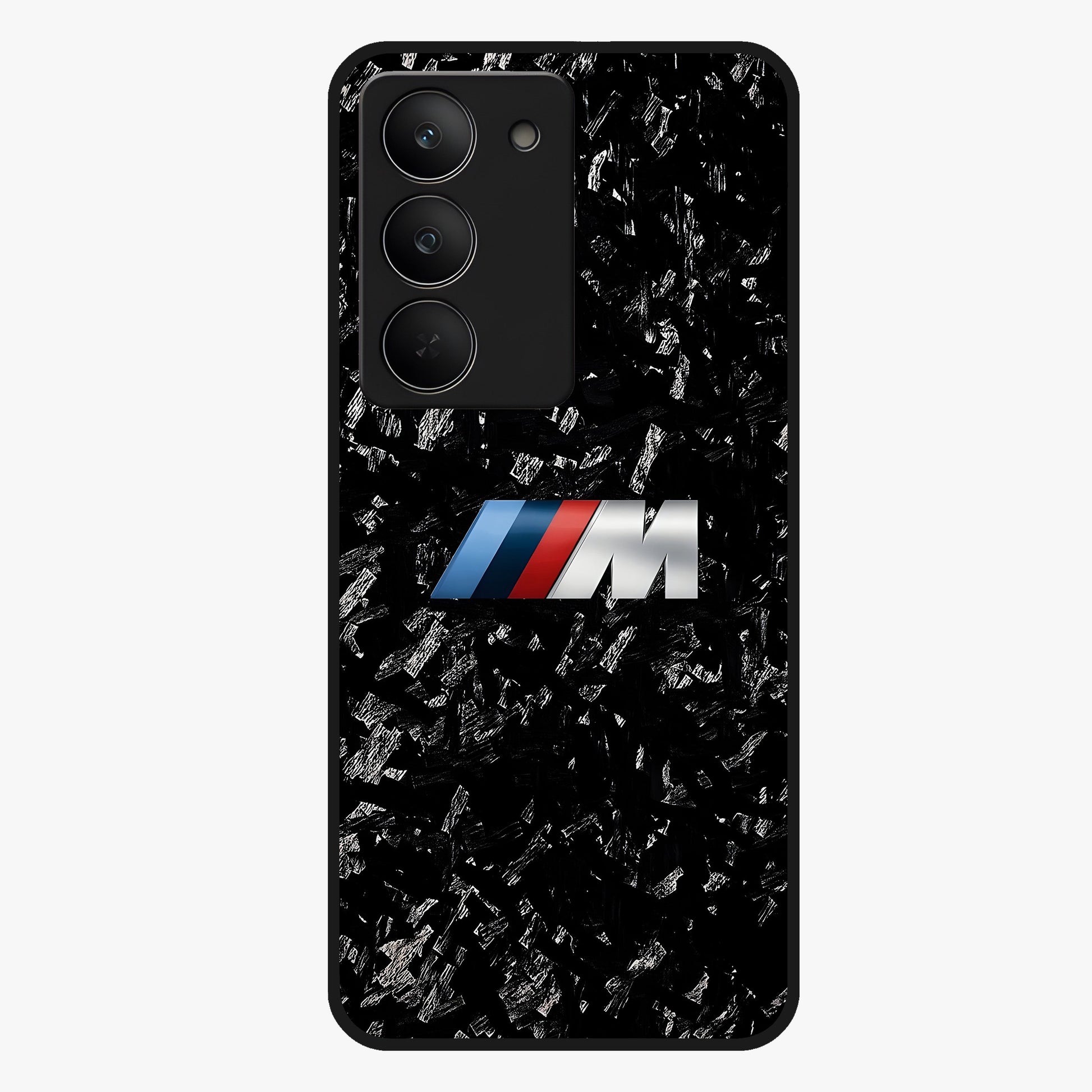 Carbon Speed Mark Glass Case showing flat back view with sporty carbon pattern artwork and glossy glass finish.