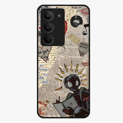 City Dream Sketch Glass Case showing flat back view with artistic city skyline sketch artwork and glossy glass finish.