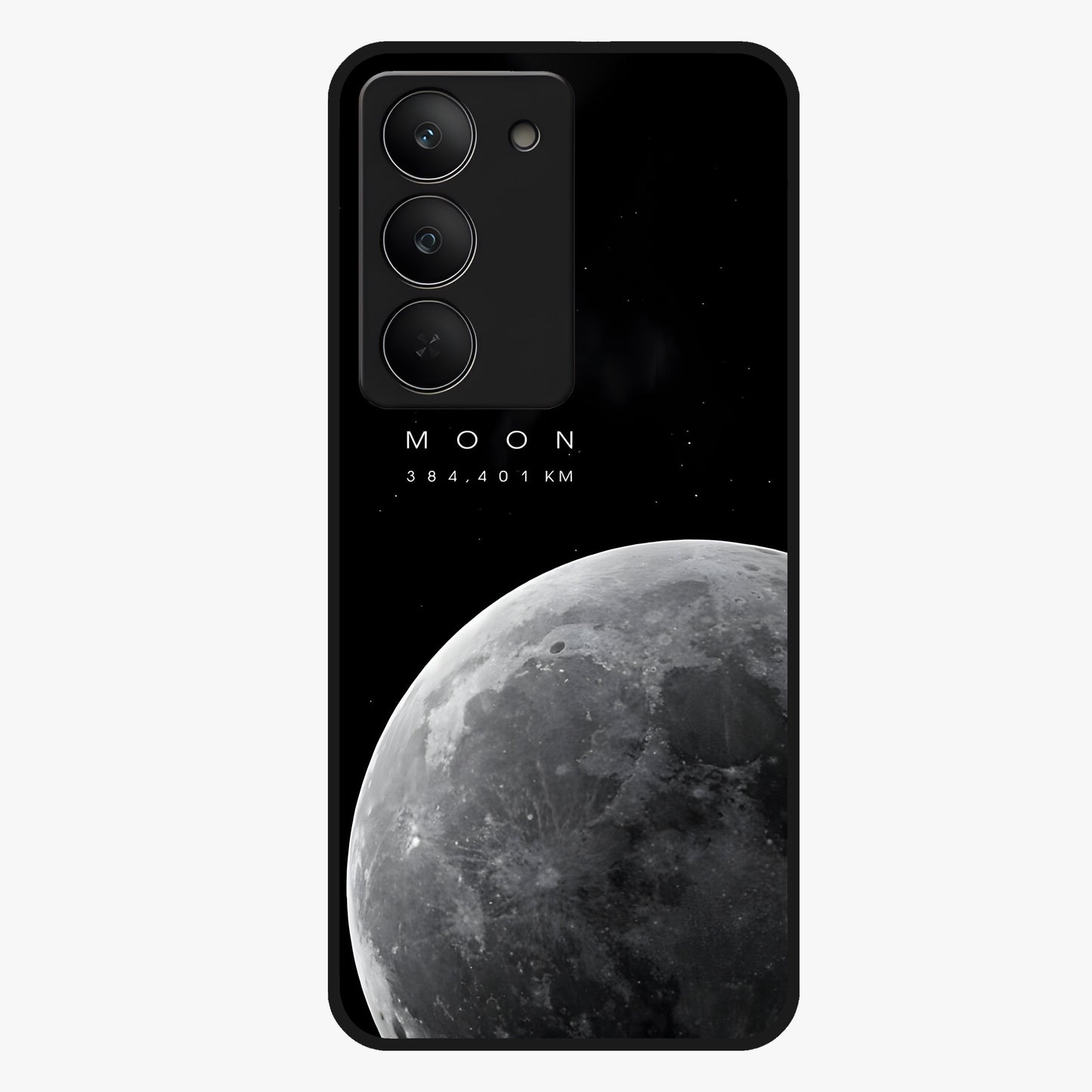 Cosmic Moon Glow Glass Case showing flat back view with glowing moon artwork and glossy glass finish.