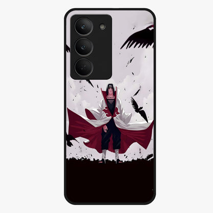 Crimson Crow Ascension Glass Case showing flat back view with mystical crow artwork and glossy glass finish.