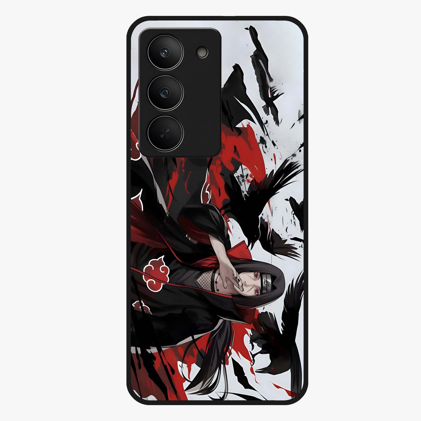 Crimson Crow Illusion Glass Case showing flat back view with artistic crow illusion artwork and glossy glass finish.