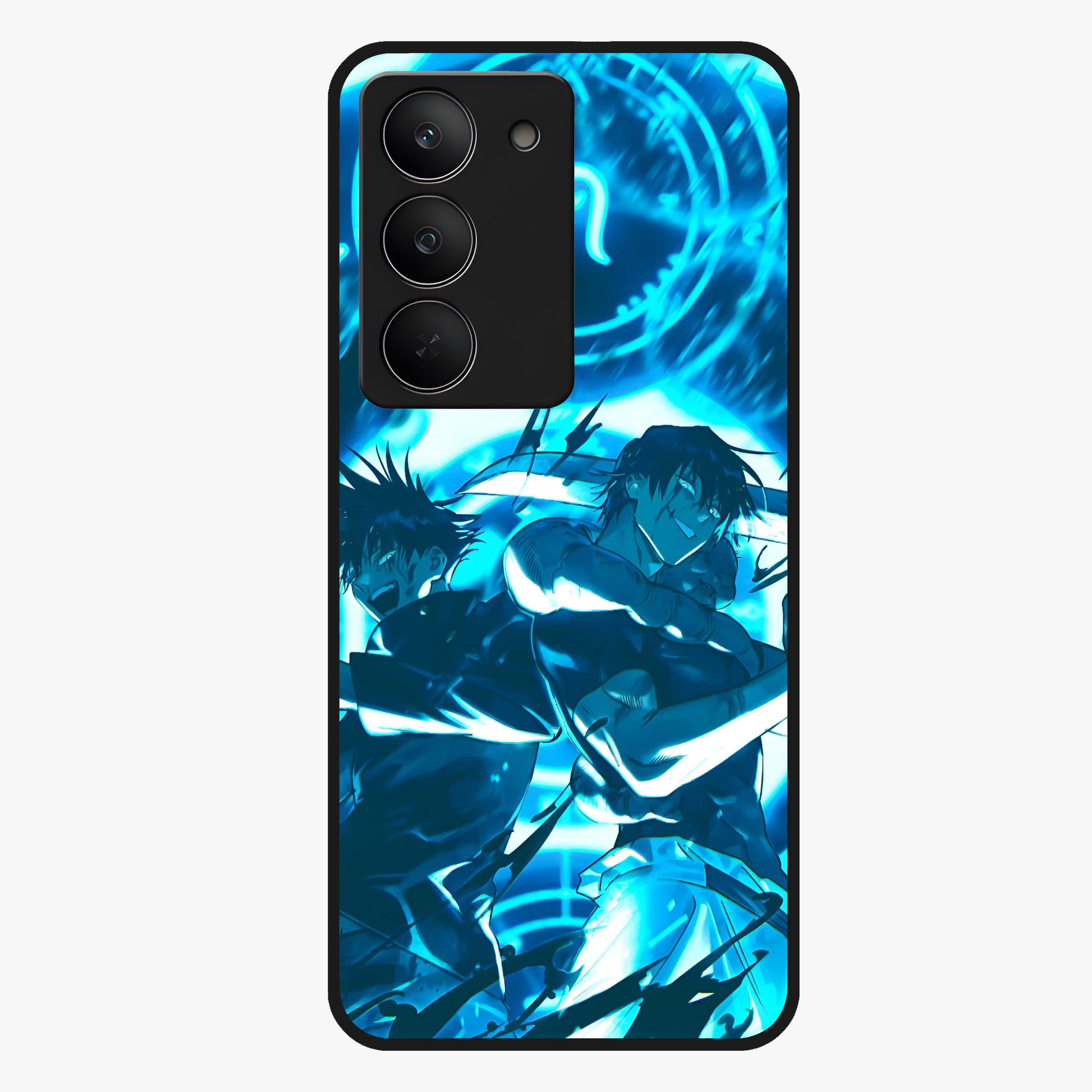 Cursed Energy Clash Glass Case showing flat back view with intense cursed energy artwork and glossy glass finish.