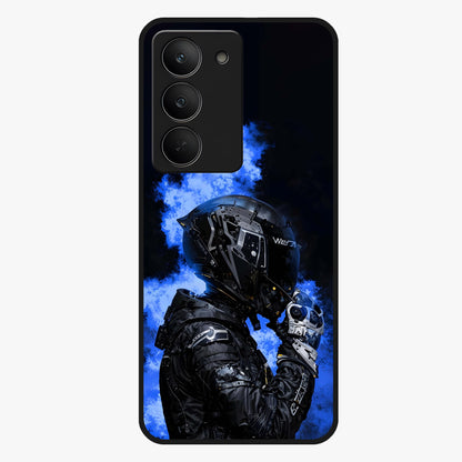 Cyber Sentinel Protocol Glass Case showing flat back view with futuristic cyber themed artwork and glossy glass finish.
