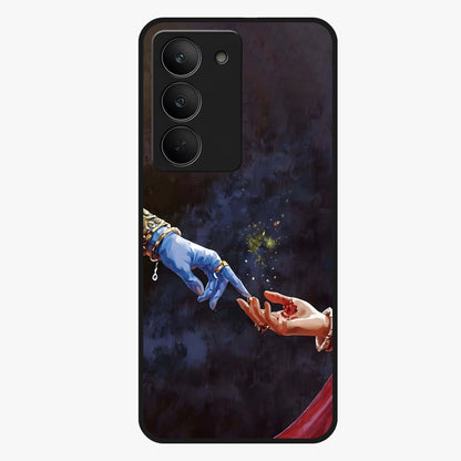 Divine Touch Eternal Glass Case showing flat back view with spiritual themed artwork and glossy glass finish.