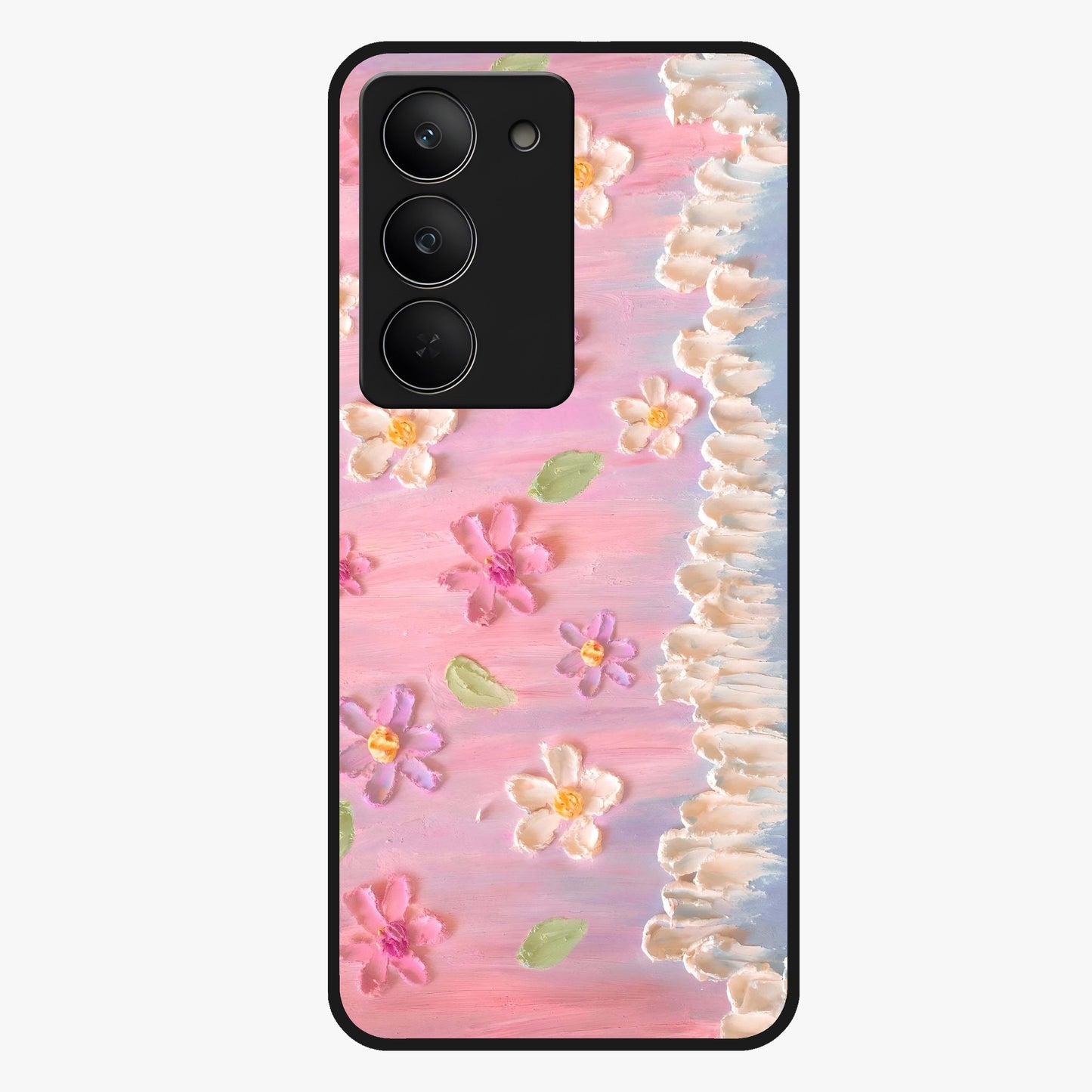 Dreamy Painted Garden Glass Case showing flat back view with artistic painted floral garden artwork and glossy glass finish.