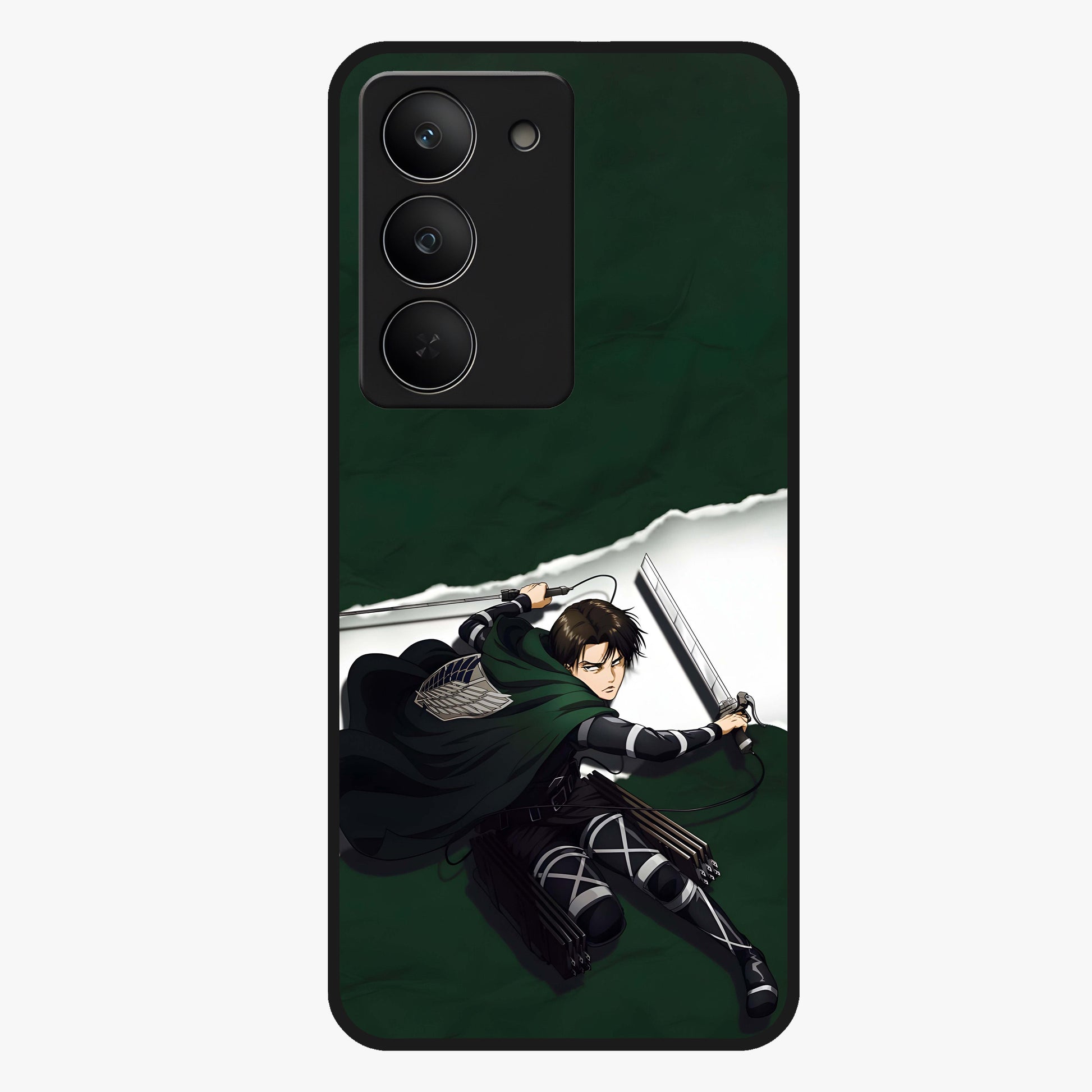 Emerald War Vanguard Glass Case showing flat back view with powerful warrior themed artwork and glossy glass finish.