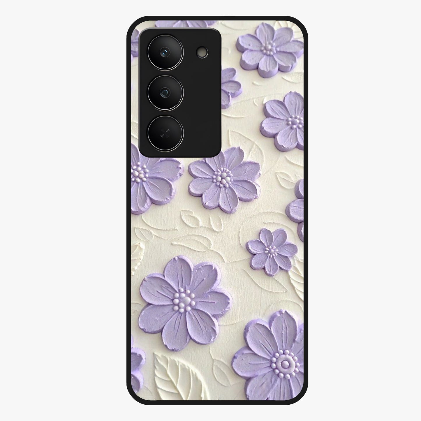 Floral Wall Art With Purple Flowers Glass Case showing flat back view with purple flower artwork and glossy glass finish.