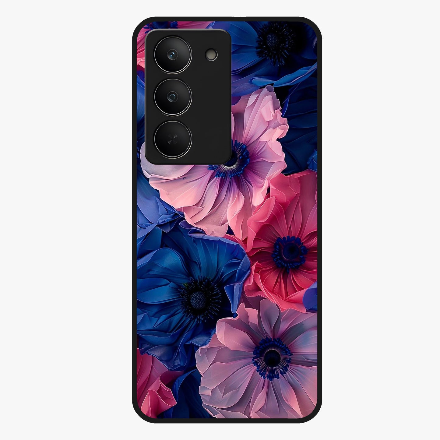 Flower Paper Art Pattern Glass Case showing flat back view with paper cut style floral artwork and glossy glass finish.