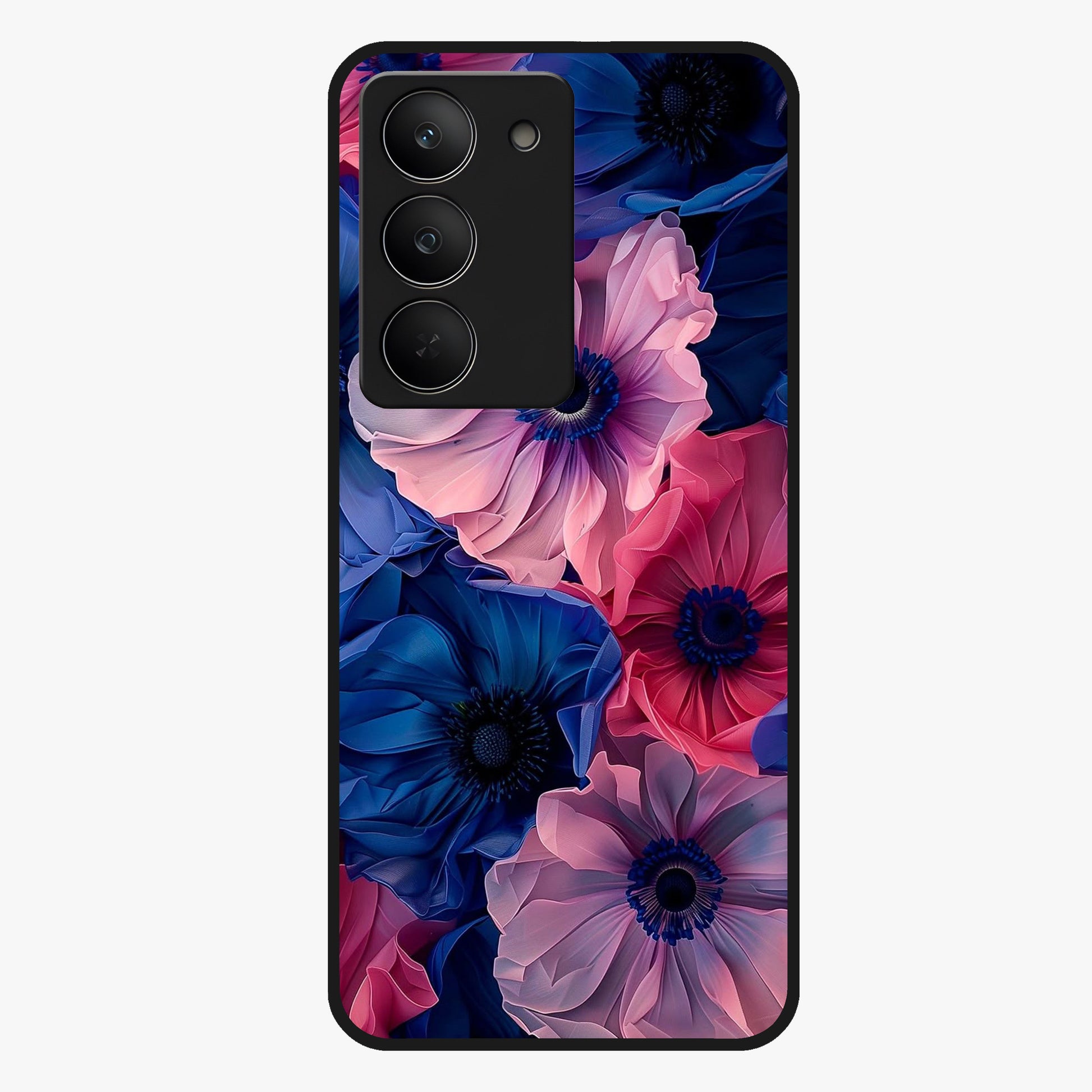 Flower Paper Art Pattern Glass Case showing flat back view with paper cut style floral artwork and glossy glass finish.