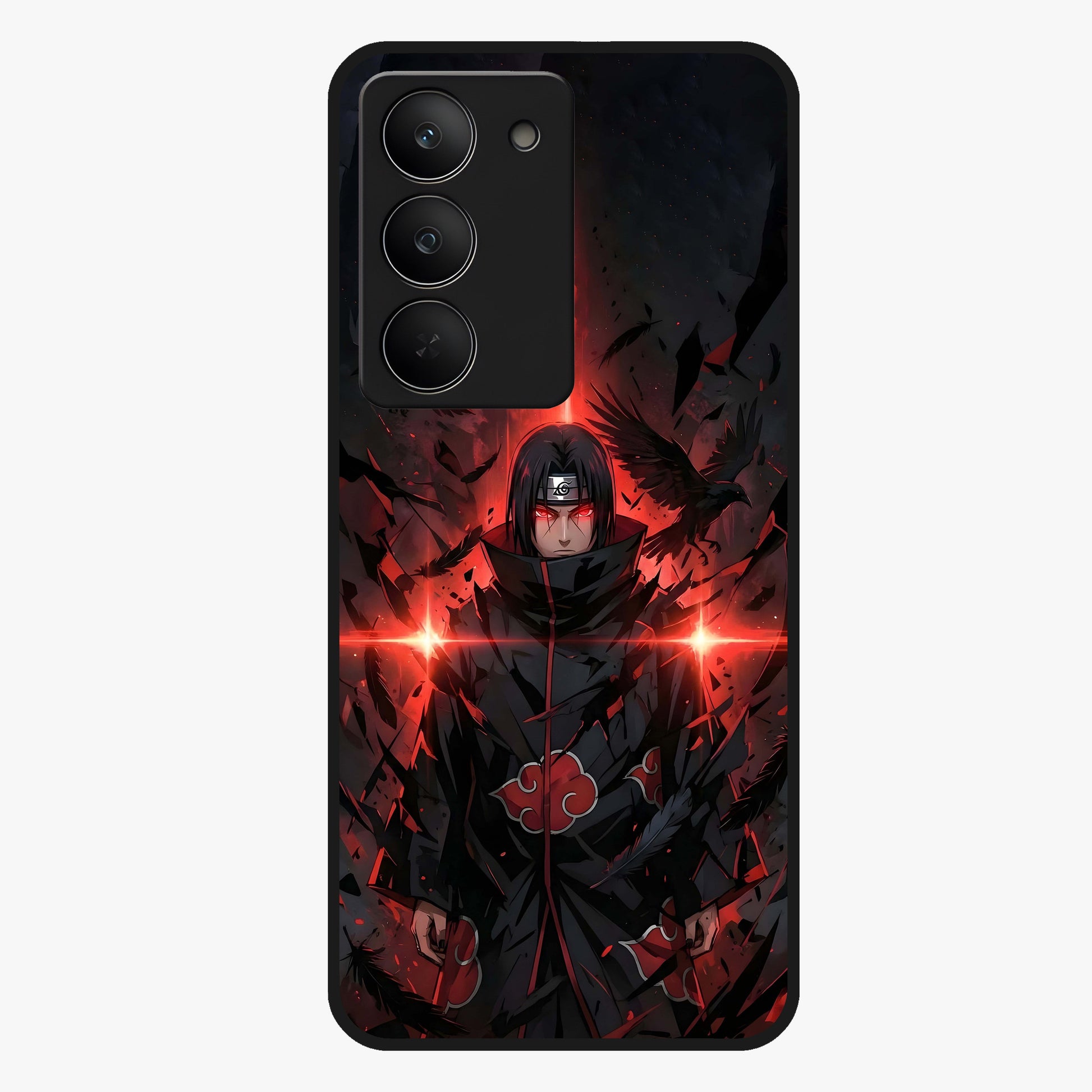 Focused Blade Discipline Glass Case showing flat back view with warrior sword themed artwork and glossy glass finish.