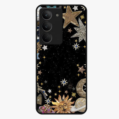 Galactic Jewel Stars Glass Case showing flat back view with sparkling star jewel artwork and glossy glass finish.