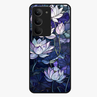 Gloss Petal Rush Glass Case showing flat back view with glossy flower petal artwork and smooth glass finish.